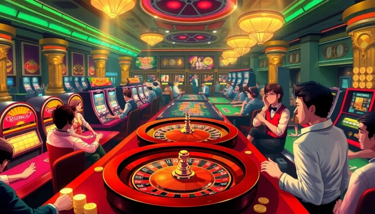 Engage in thrilling games at new88.com with vibrant casino tables, dice, and poker chips enhancing your gambling experience.